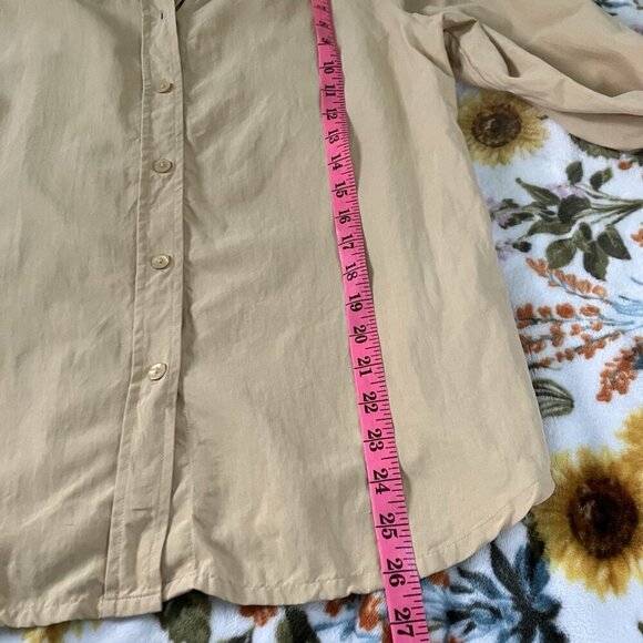 Vintage Script Silk Shirt Womens 8 Yellow Long Sleeve Button Up Neutral Minimal - Picture 6 of 6